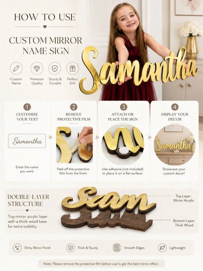Customized Acrylic Mirror Stickers, Gold/Silver/Black Personalized Letter Wall Decals, Suitable For Bedroom, Living Room, Party Backdrop Decor, Unique Name Wall Art, Perfect Birthday Gift, Mother's Da