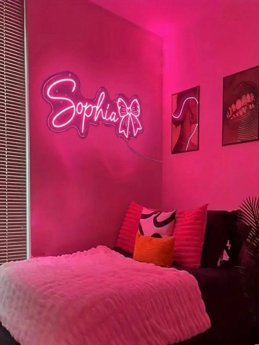 Customized LED Neon Sign With Bowknot, Personalized Neon Light, UV Printed LED Lamp, Adjustable Brightness, USB Powered, Wall-Mounted, Multi-Purpose For Bedroom, Living Room, Bar, Dorm, Amusement Park
