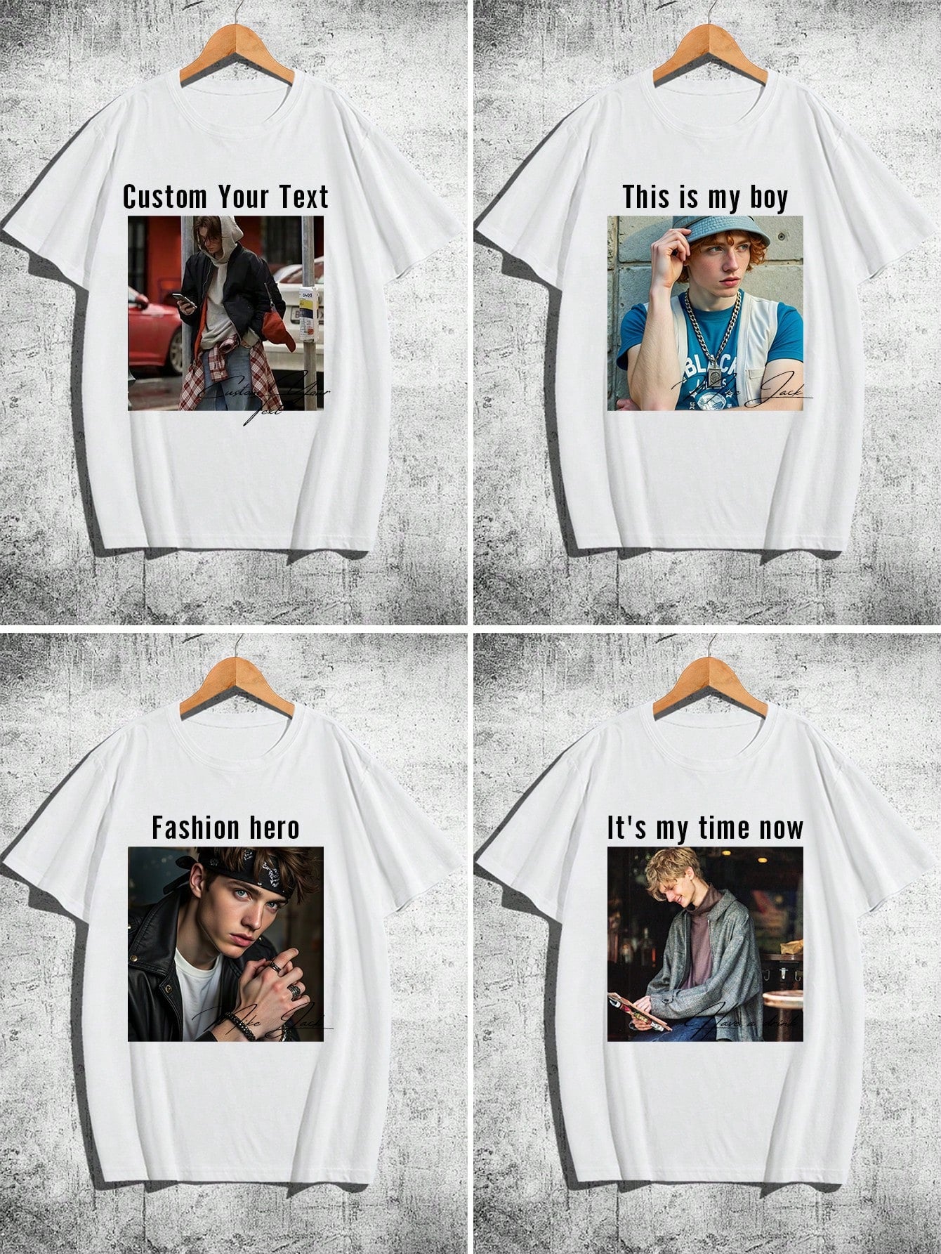 Customized Men's T-Shirt, Personalized Black Tee Upload Your Photo Text For Anniversary Birthday Gift, Custom Men Top, Father's Day Gift