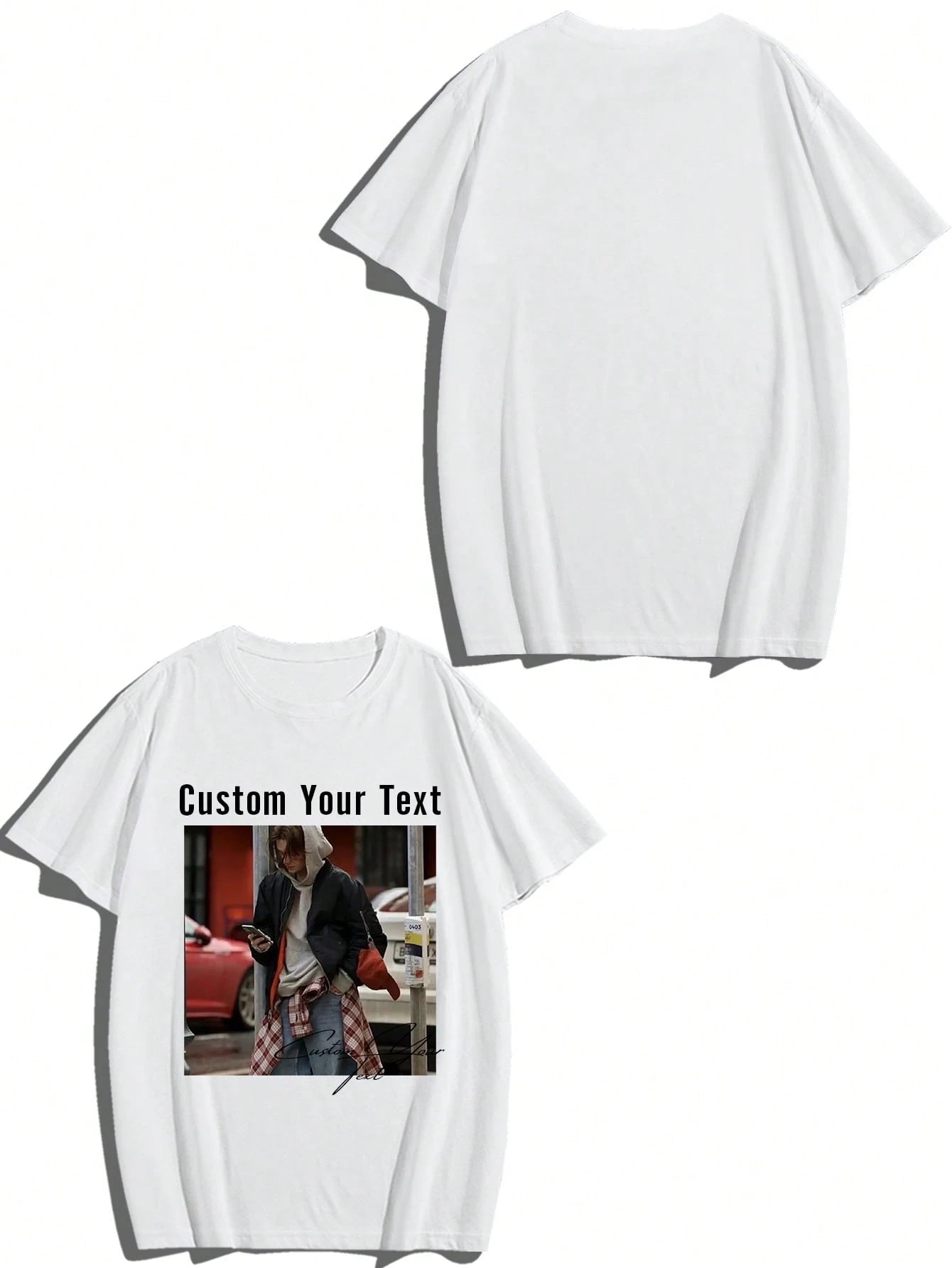 Customized Men's T-Shirt, Personalized Black Tee Upload Your Photo Text For Anniversary Birthday Gift, Custom Men Top, Father's Day Gift