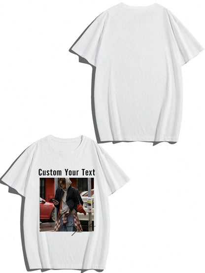 Customized Men's T-Shirt, Personalized Black Tee Upload Your Photo Text For Anniversary Birthday Gift, Custom Men Top, Father's Day Gift