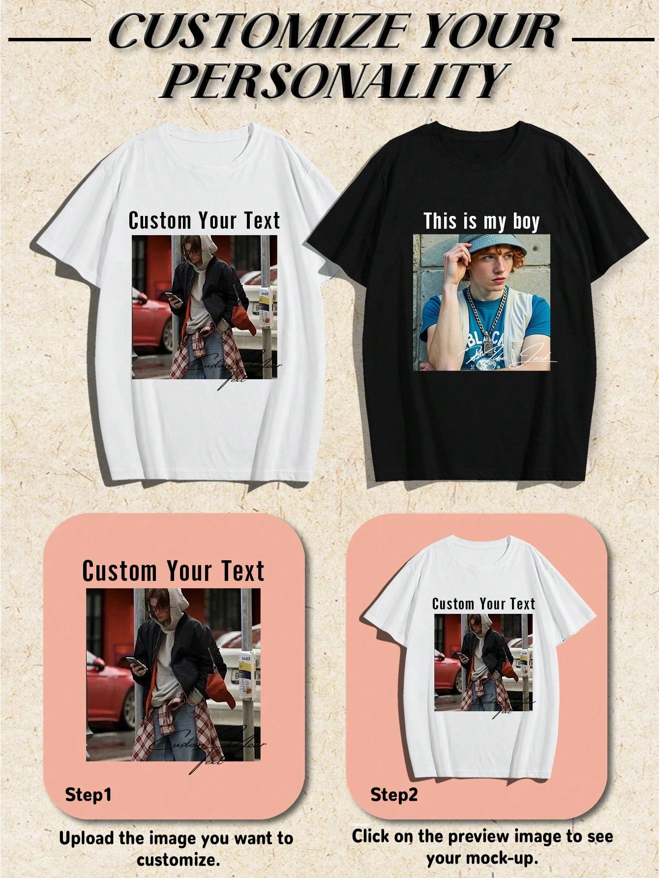 Customized Men's T-Shirt, Personalized Black Tee Upload Your Photo Text For Anniversary Birthday Gift, Custom Men Top, Father's Day Gift