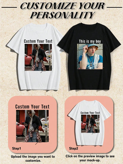 Customized Men's T-Shirt, Personalized Black Tee Upload Your Photo Text For Anniversary Birthday Gift, Custom Men Top, Father's Day Gift