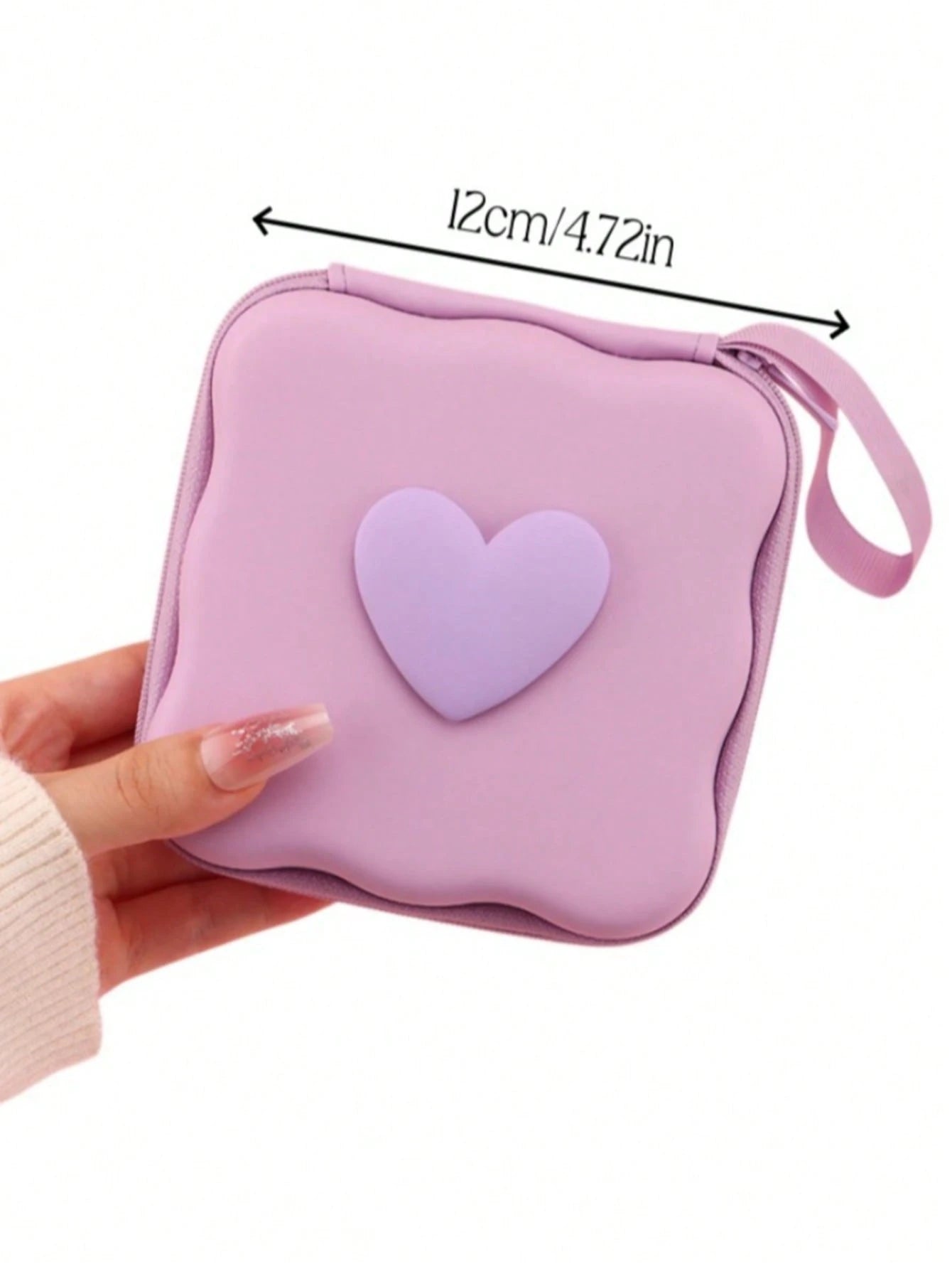 Customized Name Heart-Shaped Data Cable Storage Bag, Portable Wavy Hard Shell Charger & Earphone Storage Box, Personalized Engraved Text & Number Accessory Pouch With Wrist Strap, Data Cable Travel Or