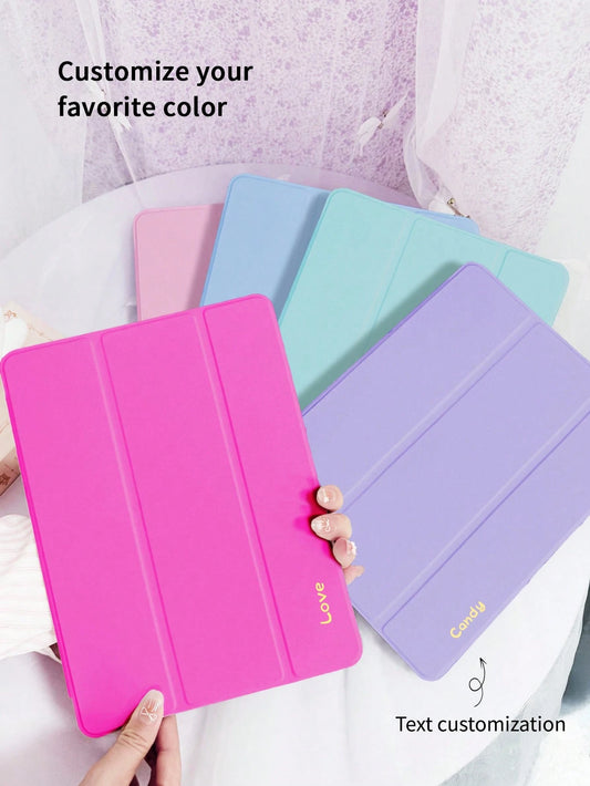 Customized Tablet Case With Pen Slot, Personalized Text Writing TPU Customizable 3-Fold Case, Compatible With Mini 4/5/6/7, Air 1/2/4/5, 9.7, 10.2, 10.5, 10.9, Pro 11-Inch, 10th Gen, Air 11-Inch (M2)