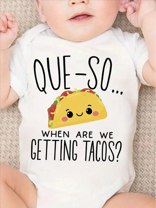 [Cute Body Suit] Cute Children's Triangle Body Suit| Que So When Are We Getting Tacos Letter Print Creative Corn Roll Pattern Newborn Short Sleeve Crawling Suit Diaper Cover, Perfect For Outdoor Body