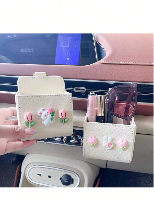 Cute Car Air Vent Storage Pouch, Vehicle Phone Holder Organizer Pocket (Random Color Black Or White)