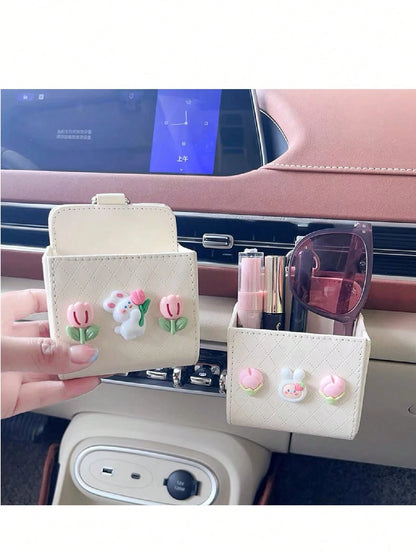 Cute Car Air Vent Storage Pouch, Vehicle Phone Holder Organizer Pocket (Random Color Black Or White)