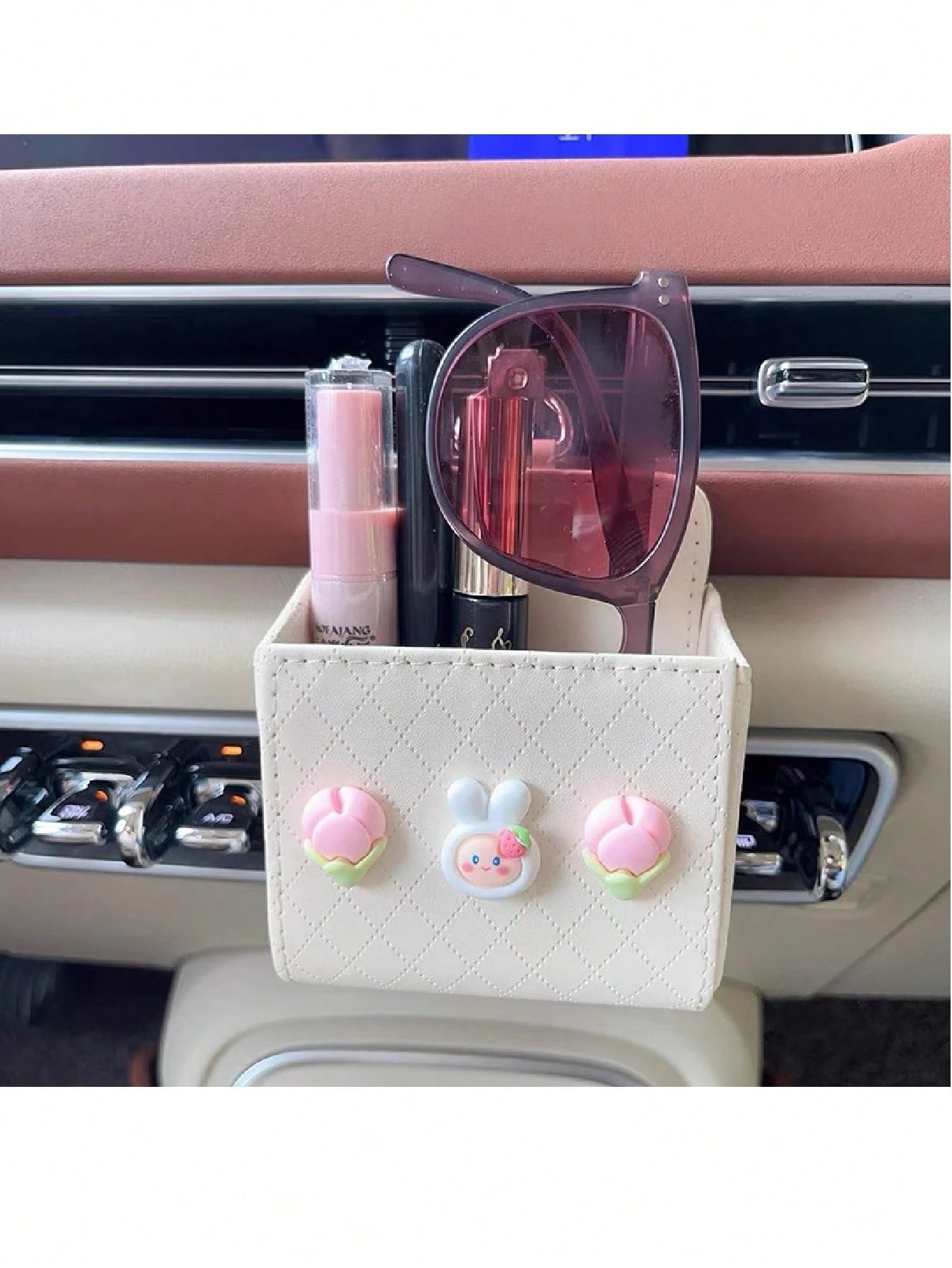 Cute Car Air Vent Storage Pouch, Vehicle Phone Holder Organizer Pocket (Random Color Black Or White)