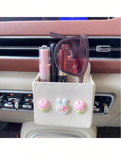Cute Car Air Vent Storage Pouch, Vehicle Phone Holder Organizer Pocket (Random Color Black Or White)