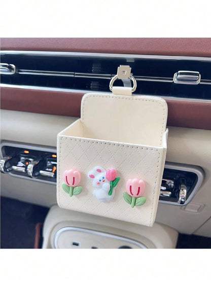 Cute Car Air Vent Storage Pouch, Vehicle Phone Holder Organizer Pocket (Random Color Black Or White)
