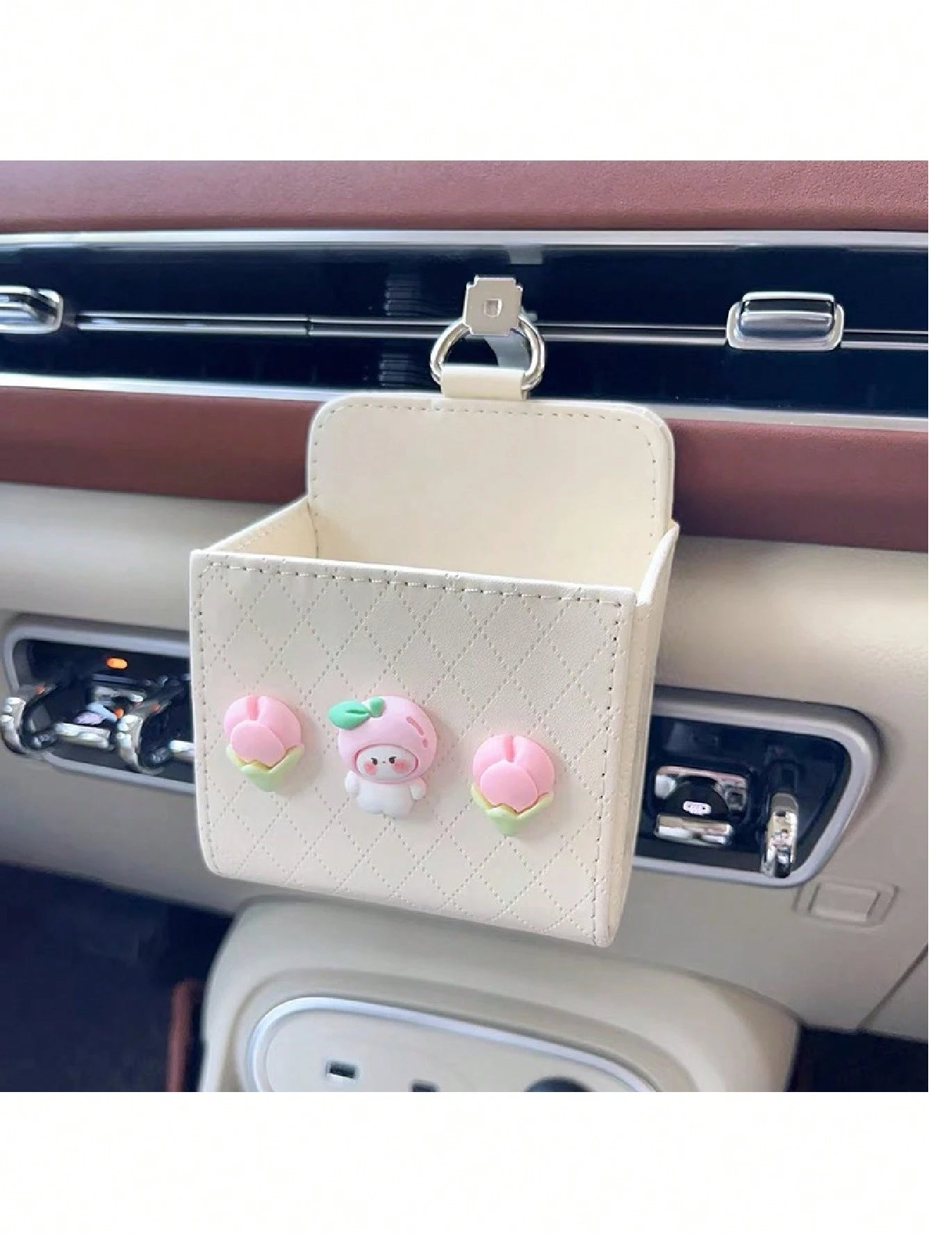 Cute Car Air Vent Storage Pouch, Vehicle Phone Holder Organizer Pocket (Random Color Black Or White)