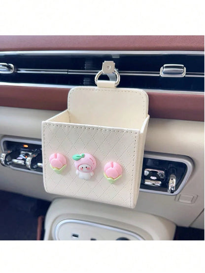 Cute Car Air Vent Storage Pouch, Vehicle Phone Holder Organizer Pocket (Random Color Black Or White)