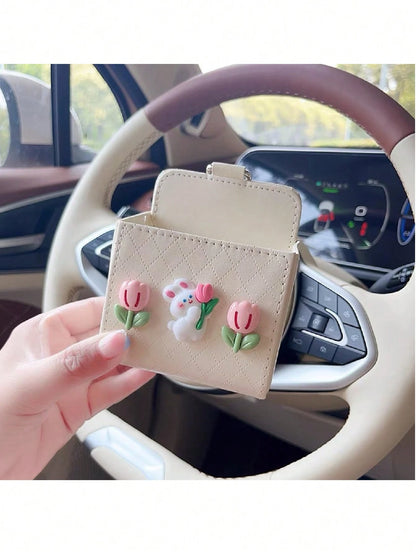 Cute Car Air Vent Storage Pouch, Vehicle Phone Holder Organizer Pocket (Random Color Black Or White)