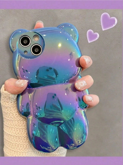 Cute Holographic 3D Bear Design Phone Case Compatible With Iphone 14 Pro Max, IPhone 13, 12Pro, 11 Waterproof Shockproof Anti-Fall Scratch Resistant