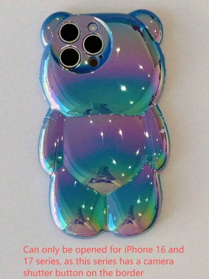 Cute Holographic 3D Bear Design Phone Case Compatible With Iphone 14 Pro Max, IPhone 13, 12Pro, 11 Waterproof Shockproof Anti-Fall Scratch Resistant