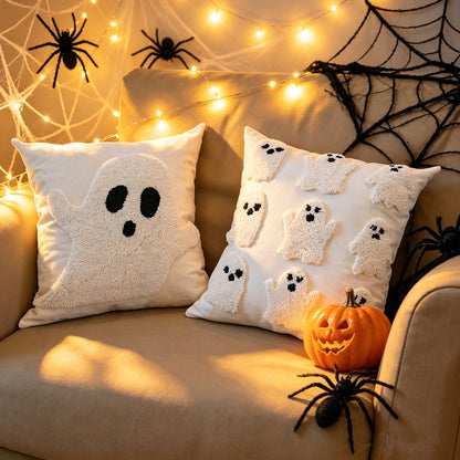 Cute Loop Fleece Ghost Halloween Pillow Cover, Soft Decorative Cushion Cover For Autumn Home Sofa Decoration
