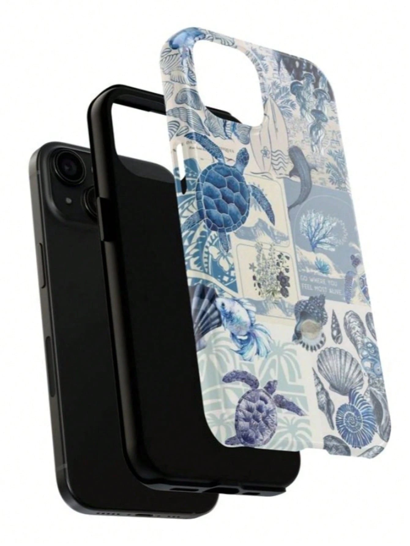Cute Marine Life Blue Ocean Aesthetic 2-In-1 Phone Case, Suitable For Compatible With Phone17,17air,16, 15, 14, 13, 12, 11, PRO MAX, X,XS,PLUS, As Well As, Galaxy S21/22/23/24/25 Ultra/FE+, NOTE20 Ult