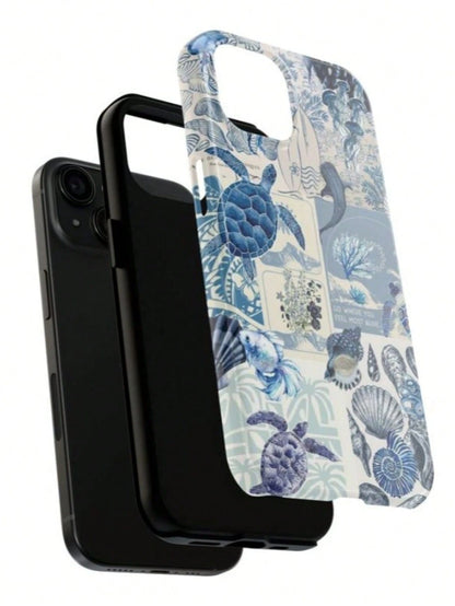 Cute Marine Life Blue Ocean Aesthetic 2-In-1 Phone Case, Suitable For Compatible With Phone17,17air,16, 15, 14, 13, 12, 11, PRO MAX, X,XS,PLUS, As Well As, Galaxy S21/22/23/24/25 Ultra/FE+, NOTE20 Ult