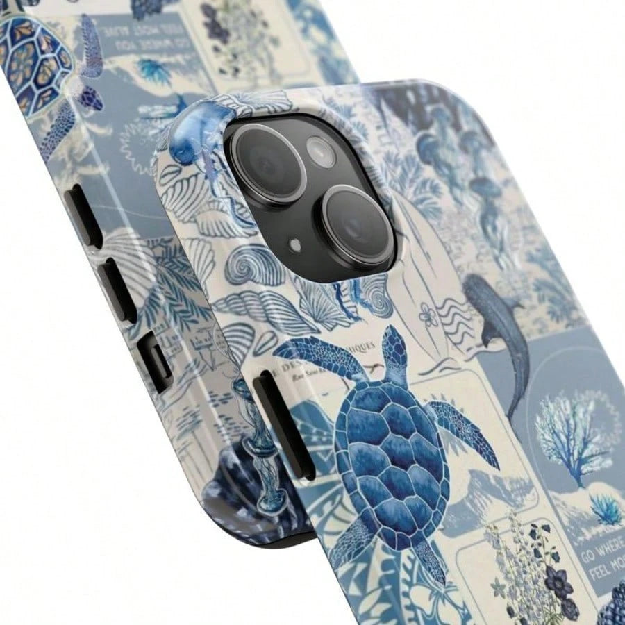 Cute Marine Life Blue Ocean Aesthetic 2-In-1 Phone Case, Suitable For Compatible With Phone17,17air,16, 15, 14, 13, 12, 11, PRO MAX, X,XS,PLUS, As Well As, Galaxy S21/22/23/24/25 Ultra/FE+, NOTE20 Ult