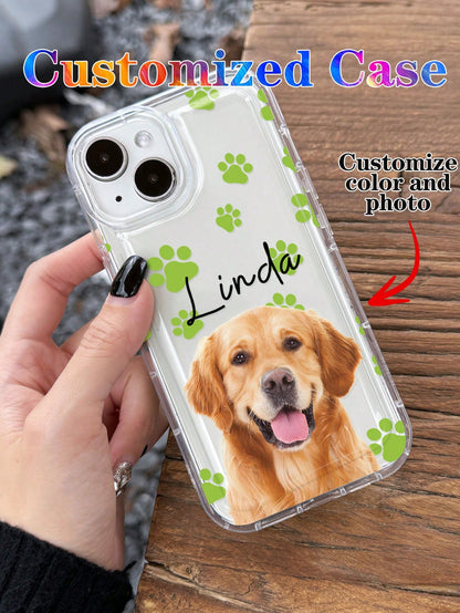 Cute Pink Cat Elements Customized 1pc Customized Pet Photo & Paw Print & Name Text Design Phone Case, Suitable For A14, A15, A13, A12, A55, A54, A21s, S21, S22, S23, S24 Ultra, 11, 12, 13, 14, 15, 16