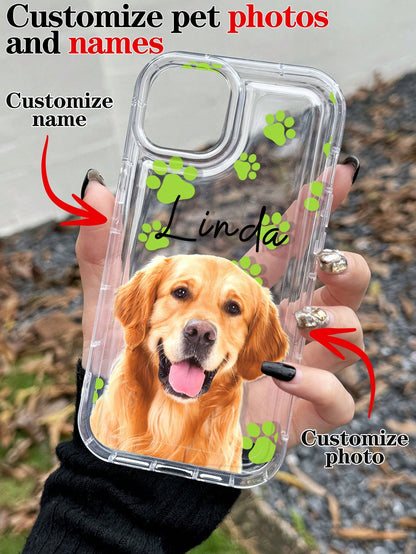 Cute Pink Cat Elements Customized 1pc Customized Pet Photo & Paw Print & Name Text Design Phone Case, Suitable For A14, A15, A13, A12, A55, A54, A21s, S21, S22, S23, S24 Ultra, 11, 12, 13, 14, 15, 16