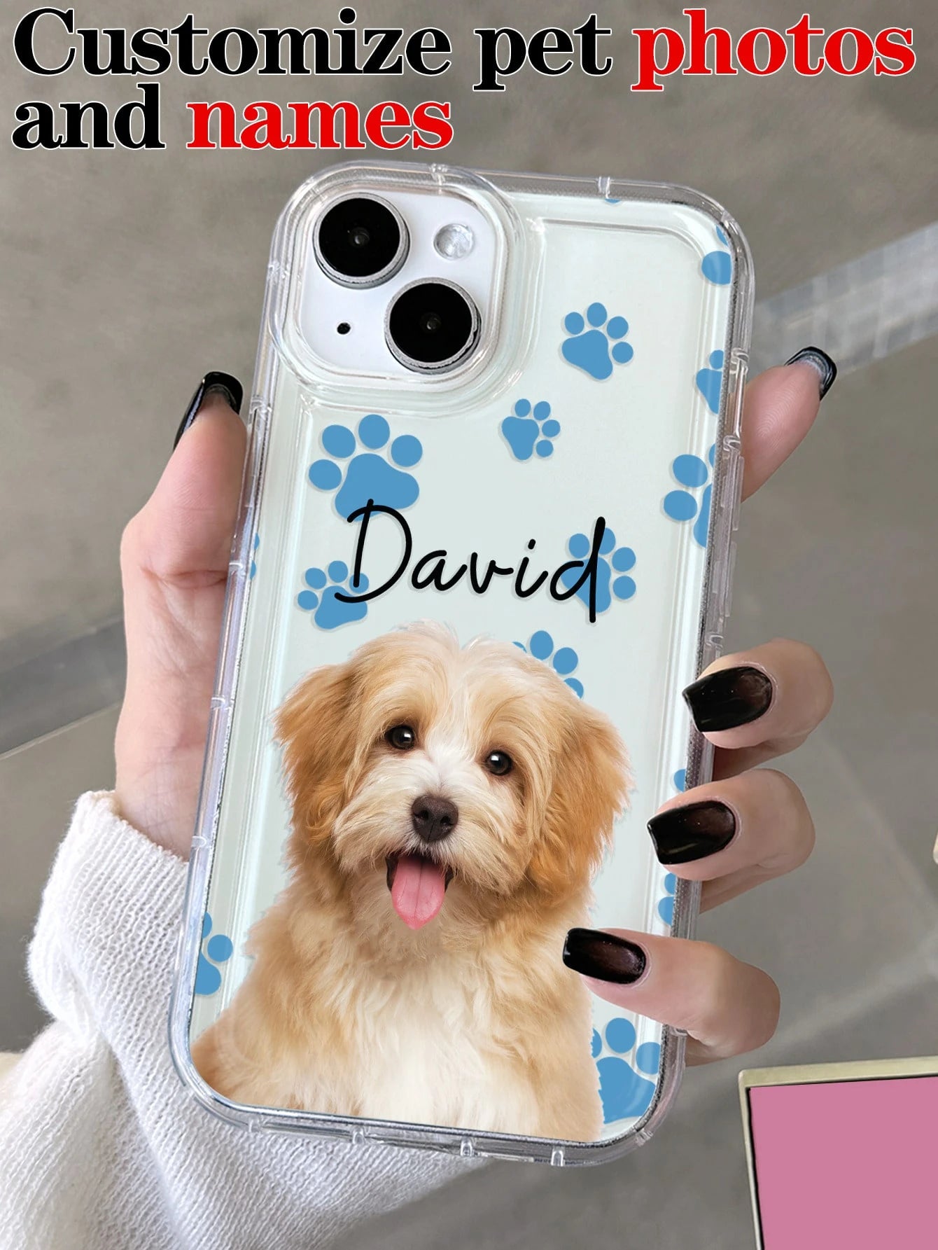 Cute Pink Cat Elements Customized 1pc Customized Pet Photo & Paw Print & Name Text Design Phone Case, Suitable For A14, A15, A13, A12, A55, A54, A21s, S21, S22, S23, S24 Ultra, 11, 12, 13, 14, 15, 16
