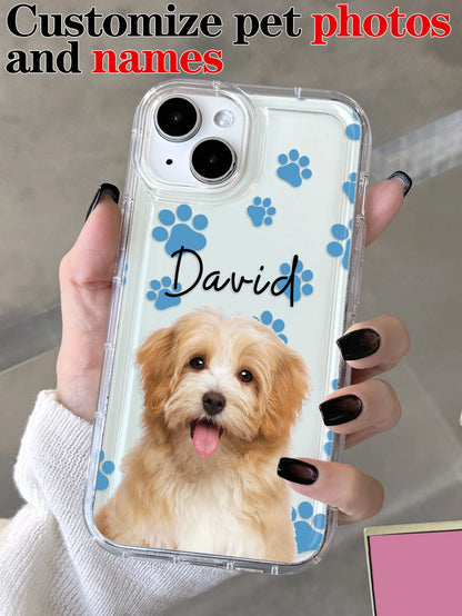 Cute Pink Cat Elements Customized 1pc Customized Pet Photo & Paw Print & Name Text Design Phone Case, Suitable For A14, A15, A13, A12, A55, A54, A21s, S21, S22, S23, S24 Ultra, 11, 12, 13, 14, 15, 16