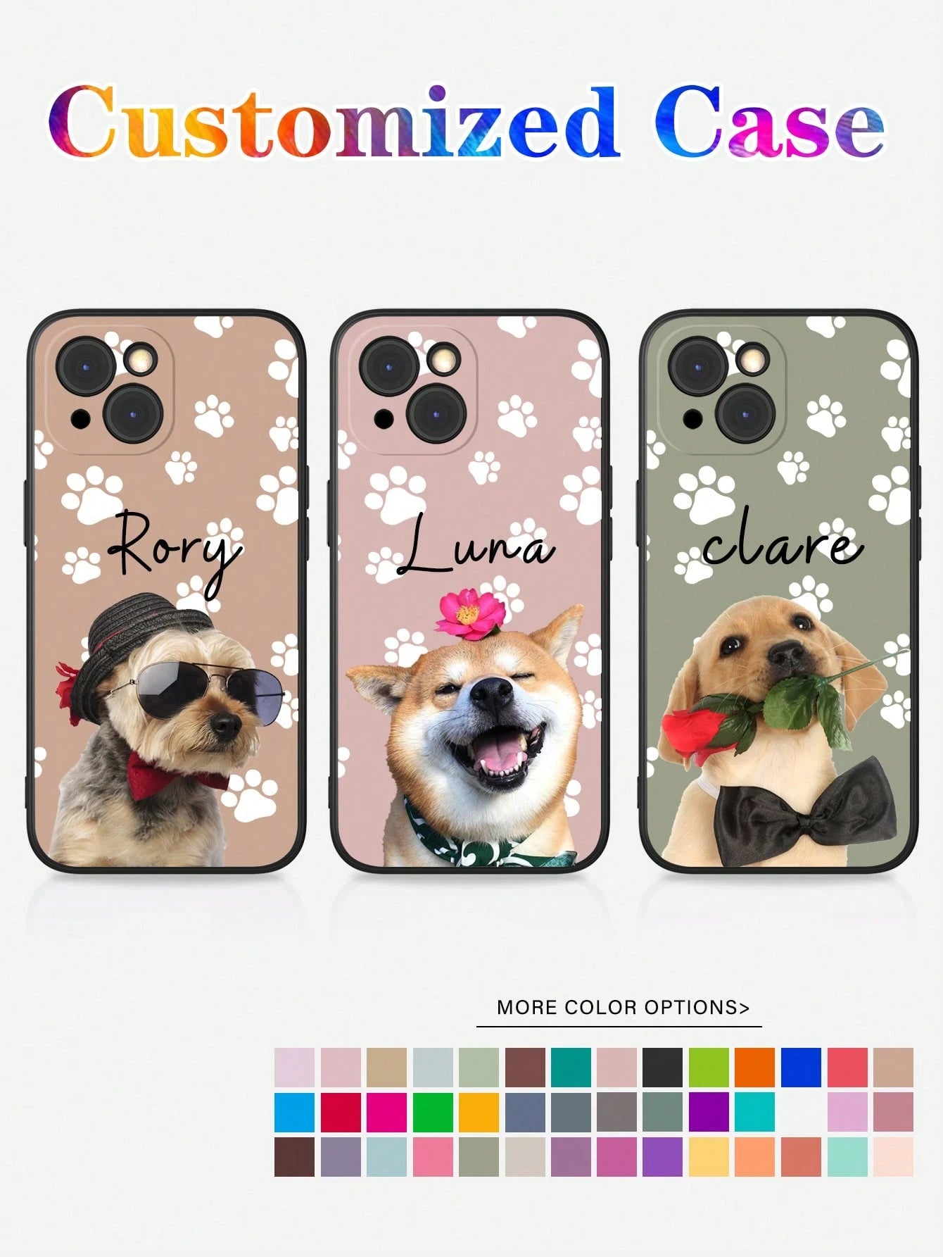 Cute Pink Cat Elements Customized 1pc Customized Pet Photo & Paw Print & Name Text Design Phone Case, Suitable For A14, A15, A13, A12, A55, A54, A21s, S21, S22, S23, S24 Ultra, 11, 12, 13, 14, 15, 16
