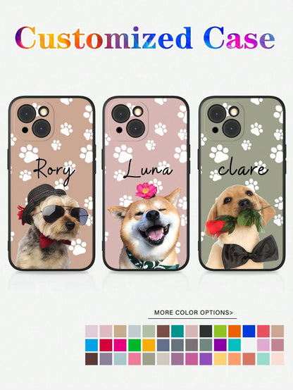 Cute Pink Cat Elements Customized 1pc Customized Pet Photo & Paw Print & Name Text Design Phone Case, Suitable For A14, A15, A13, A12, A55, A54, A21s, S21, S22, S23, S24 Ultra, 11, 12, 13, 14, 15, 16