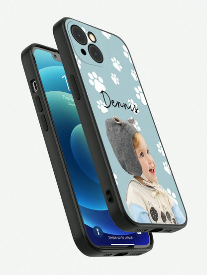 Cute Pink Cat Elements Customized 1pc Customized Pet Photo & Paw Print & Name Text Design Phone Case, Suitable For A14, A15, A13, A12, A55, A54, A21s, S21, S22, S23, S24 Ultra, 11, 12, 13, 14, 15, 16