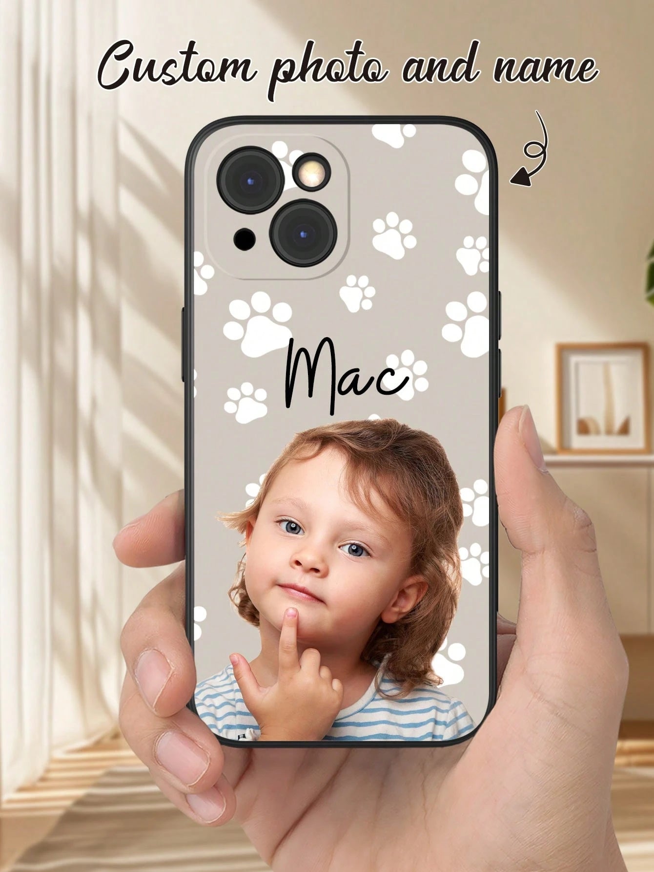 Cute Pink Cat Elements Customized 1pc Customized Pet Photo & Paw Print & Name Text Design Phone Case, Suitable For A14, A15, A13, A12, A55, A54, A21s, S21, S22, S23, S24 Ultra, 11, 12, 13, 14, 15, 16