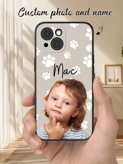 Cute Pink Cat Elements Customized 1pc Customized Pet Photo & Paw Print & Name Text Design Phone Case, Suitable For A14, A15, A13, A12, A55, A54, A21s, S21, S22, S23, S24 Ultra, 11, 12, 13, 14, 15, 16
