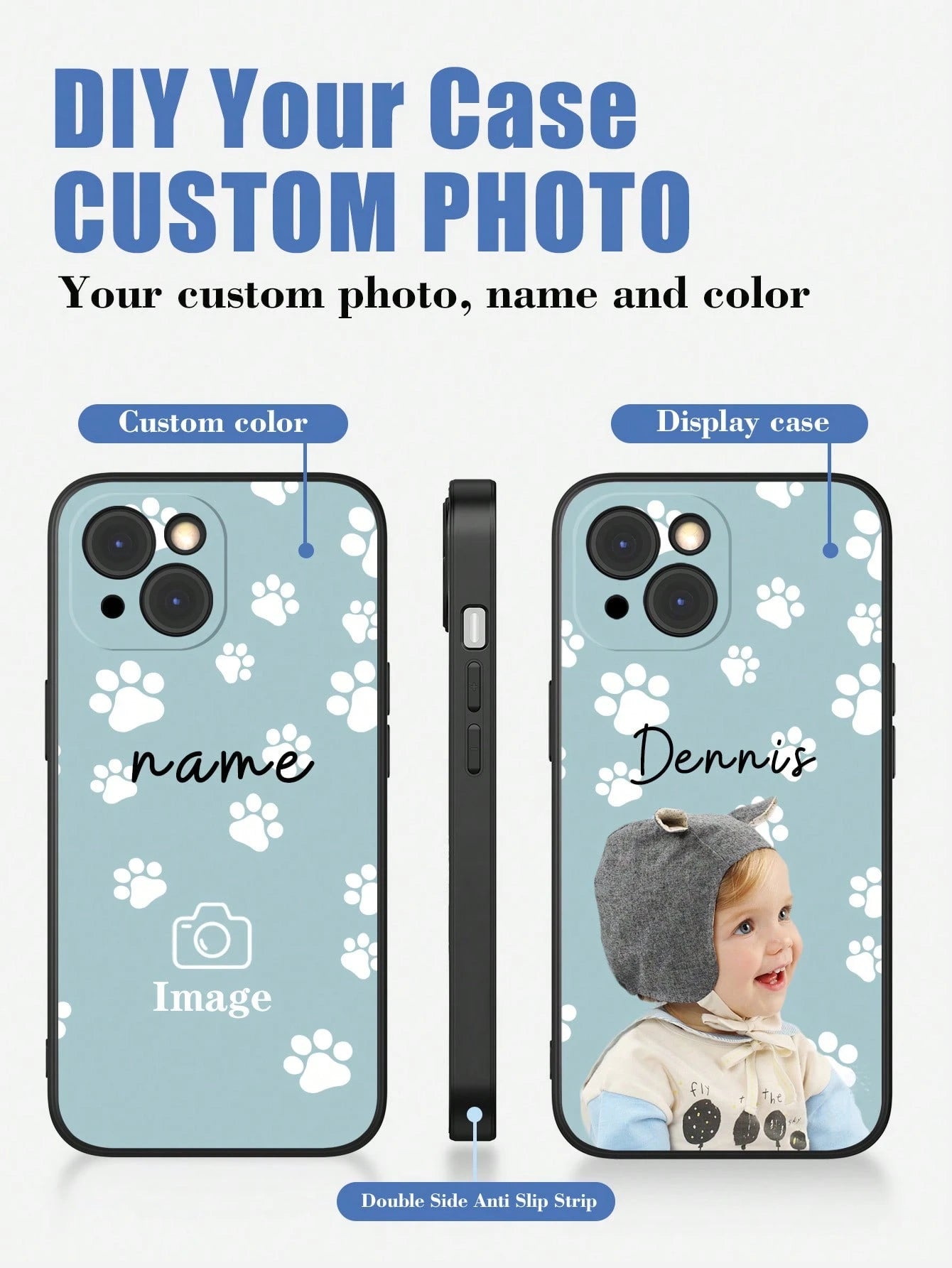 Cute Pink Cat Elements Customized 1pc Customized Pet Photo & Paw Print & Name Text Design Phone Case, Suitable For A14, A15, A13, A12, A55, A54, A21s, S21, S22, S23, S24 Ultra, 11, 12, 13, 14, 15, 16