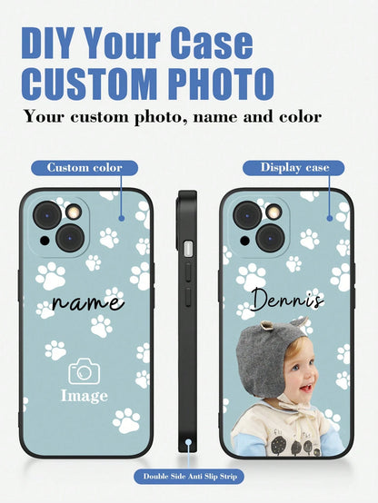 Cute Pink Cat Elements Customized 1pc Customized Pet Photo & Paw Print & Name Text Design Phone Case, Suitable For A14, A15, A13, A12, A55, A54, A21s, S21, S22, S23, S24 Ultra, 11, 12, 13, 14, 15, 16