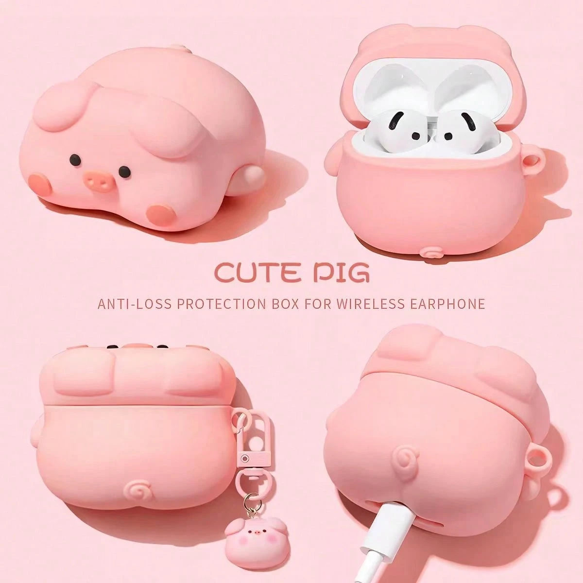 Cute Pink Lying Pig Bluetooth Earphone Case