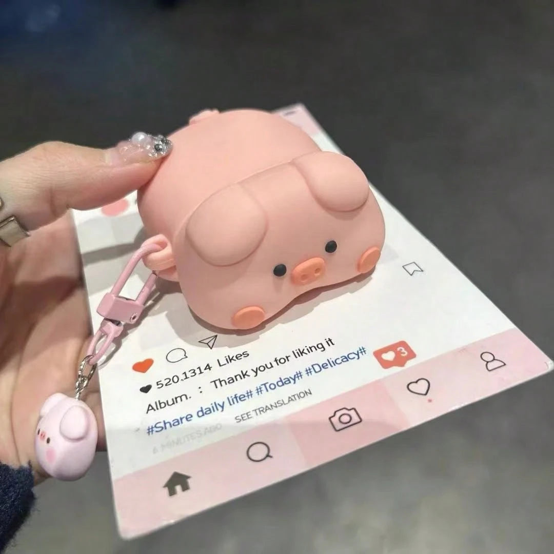 Cute Pink Lying Pig Bluetooth Earphone Case