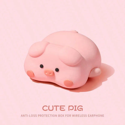 Cute Pink Lying Pig Bluetooth Earphone Case