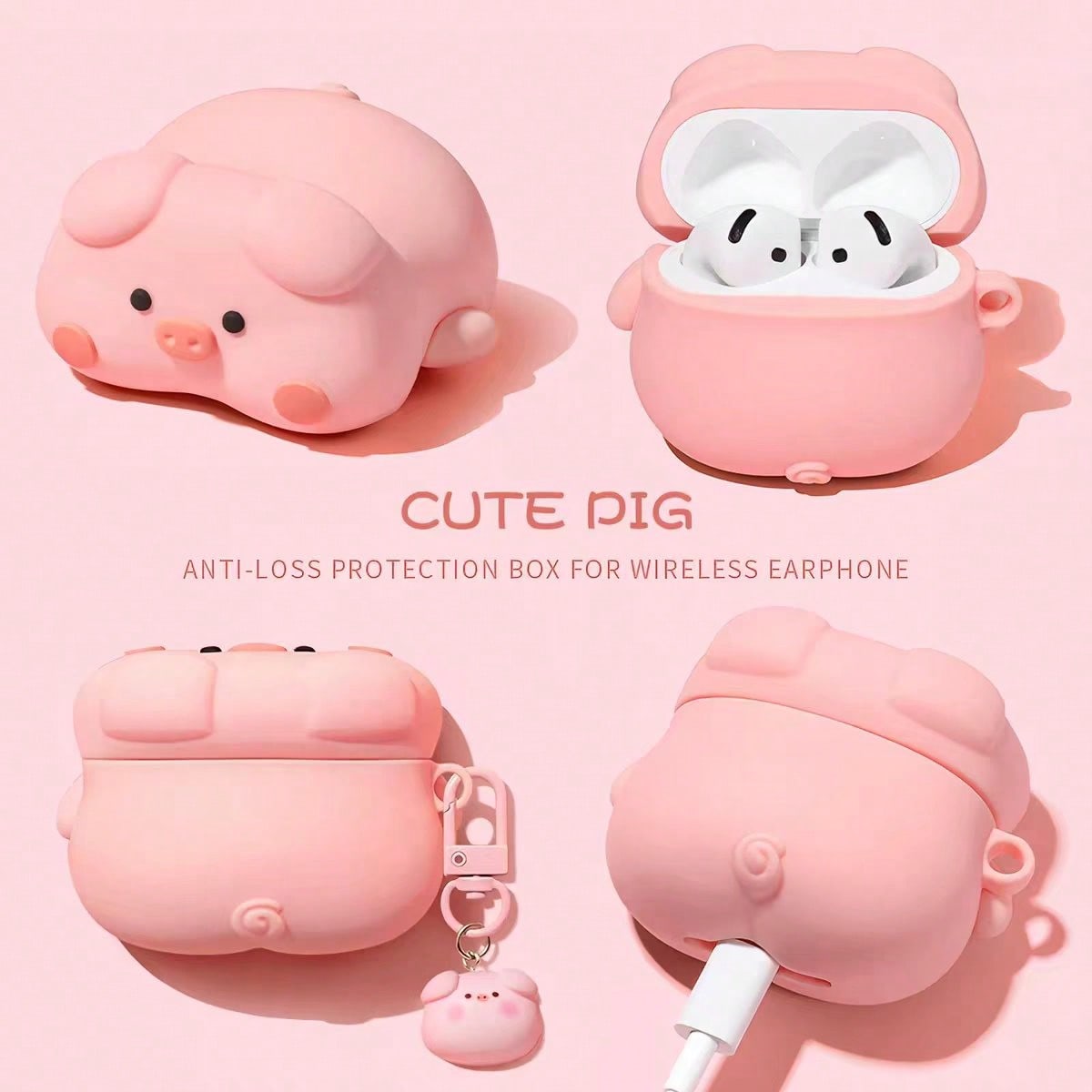 Cute Pink Lying Pig Bluetooth Earphone Case