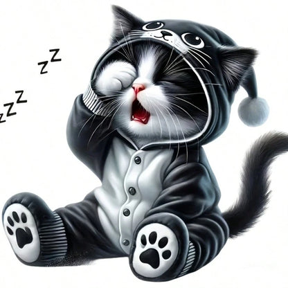 Cute Sleepy-Eyed Cat Awakening Sticker- Suitable For Cars, Trucks, Motorcycles, Windows, And Walls- Self-Adhesive Disposable Sticker- Can Be Applied To Glass, Metal, And Ceramic Surfaces