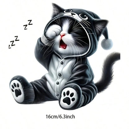 Cute Sleepy-Eyed Cat Awakening Sticker- Suitable For Cars, Trucks, Motorcycles, Windows, And Walls- Self-Adhesive Disposable Sticker- Can Be Applied To Glass, Metal, And Ceramic Surfaces