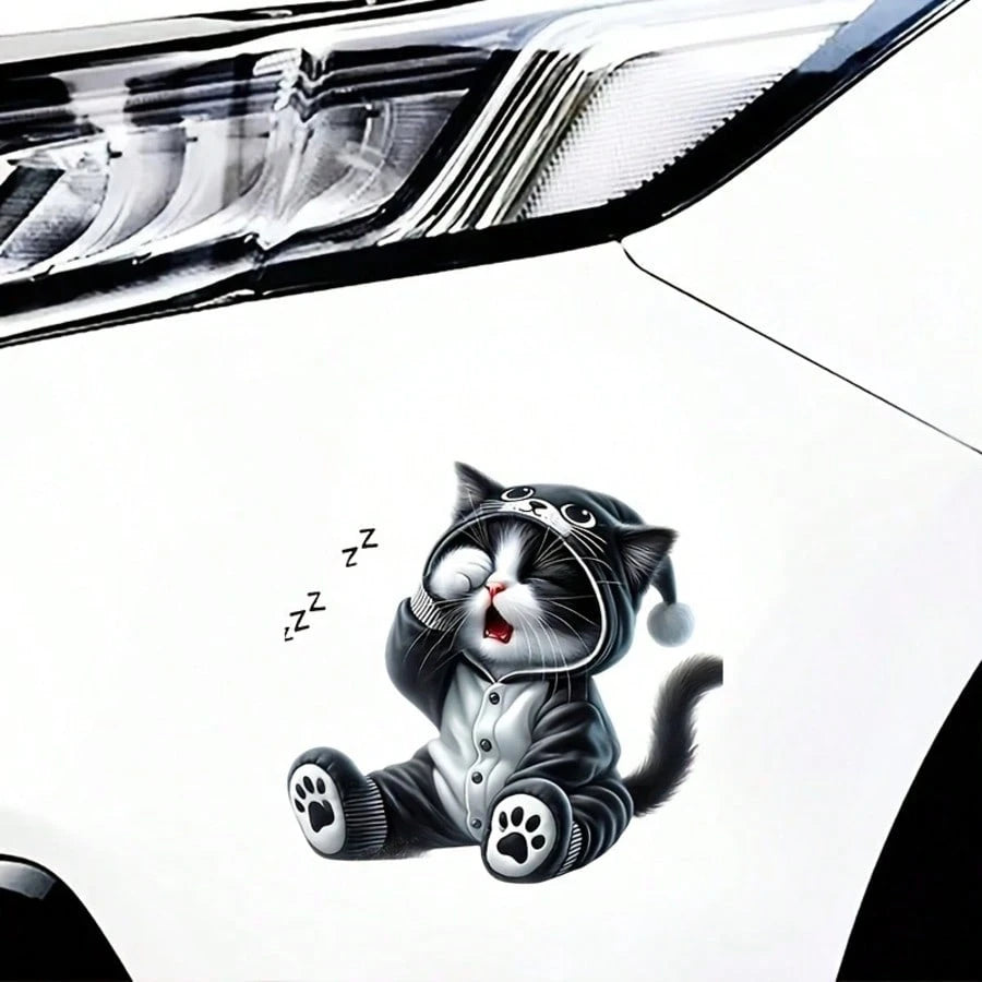 Cute Sleepy-Eyed Cat Awakening Sticker- Suitable For Cars, Trucks, Motorcycles, Windows, And Walls- Self-Adhesive Disposable Sticker- Can Be Applied To Glass, Metal, And Ceramic Surfaces