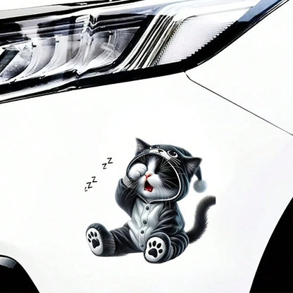 Cute Sleepy-Eyed Cat Awakening Sticker- Suitable For Cars, Trucks, Motorcycles, Windows, And Walls- Self-Adhesive Disposable Sticker- Can Be Applied To Glass, Metal, And Ceramic Surfaces