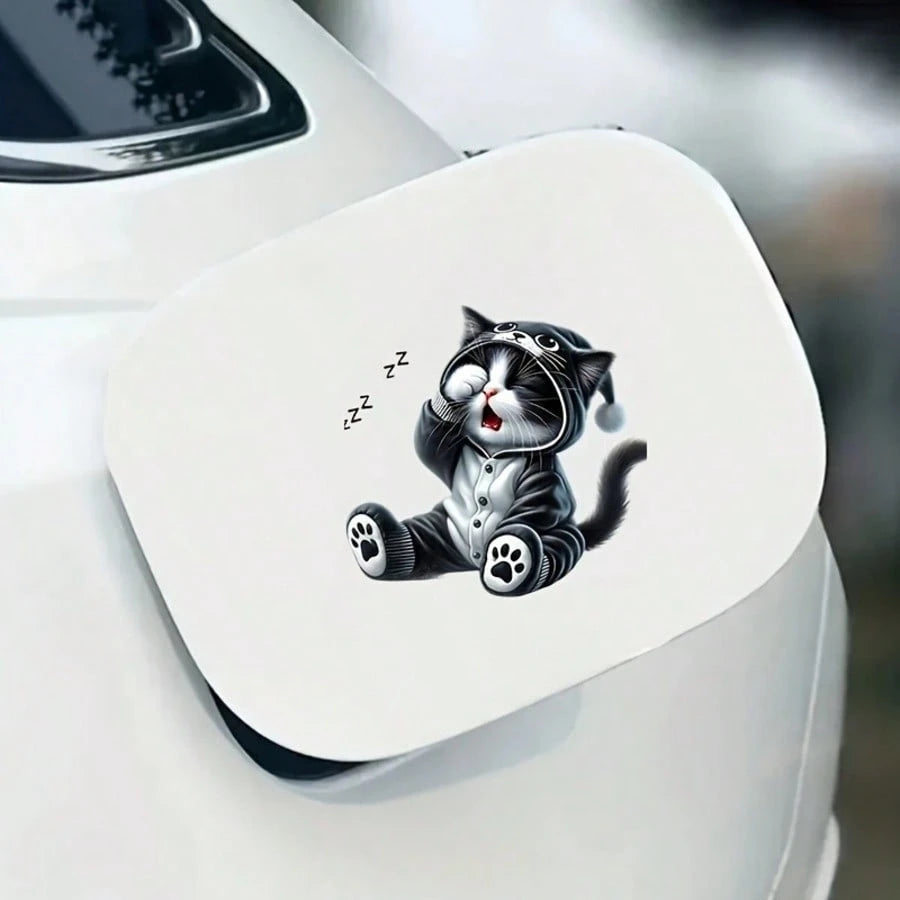 Cute Sleepy-Eyed Cat Awakening Sticker- Suitable For Cars, Trucks, Motorcycles, Windows, And Walls- Self-Adhesive Disposable Sticker- Can Be Applied To Glass, Metal, And Ceramic Surfaces