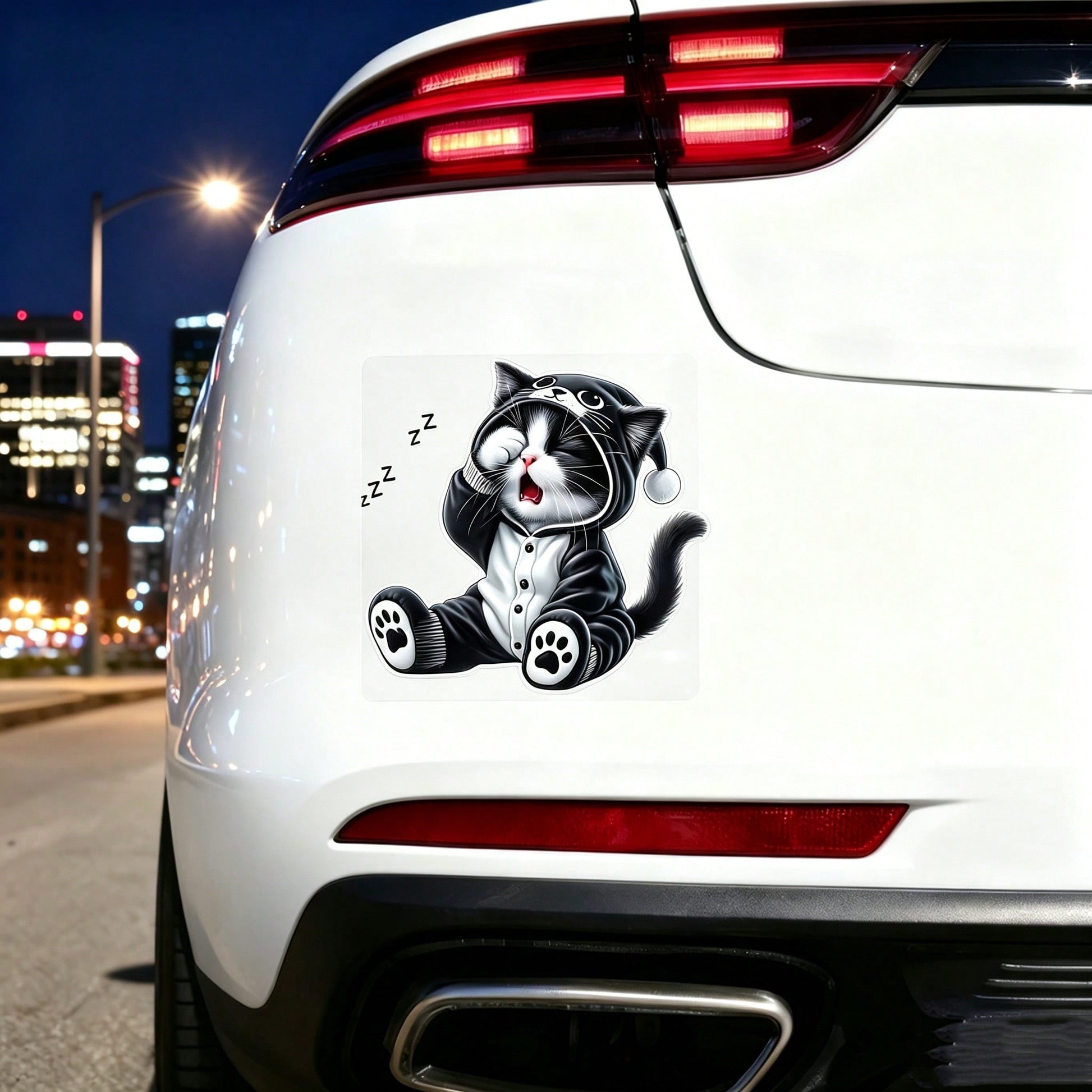 Cute Sleepy-Eyed Cat Awakening Sticker- Suitable For Cars, Trucks, Motorcycles, Windows, And Walls- Self-Adhesive Disposable Sticker- Can Be Applied To Glass, Metal, And Ceramic Surfaces
