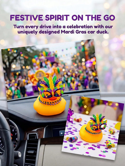Cute Yellow Rubber Duck Car Interior Decor Carnival Themed Duck With Mask & Beads Auto Dashboard Decor & Desk Accessory For Festival & Daily Use