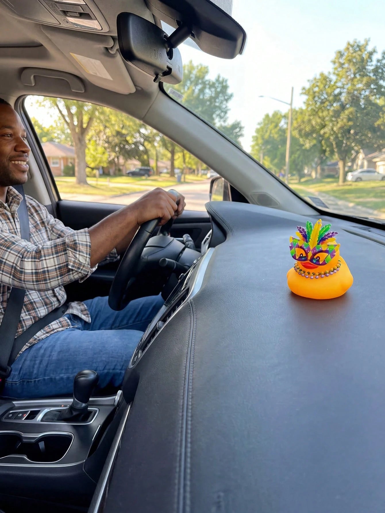Cute Yellow Rubber Duck Car Interior Decor Carnival Themed Duck With Mask & Beads Auto Dashboard Decor & Desk Accessory For Festival & Daily Use