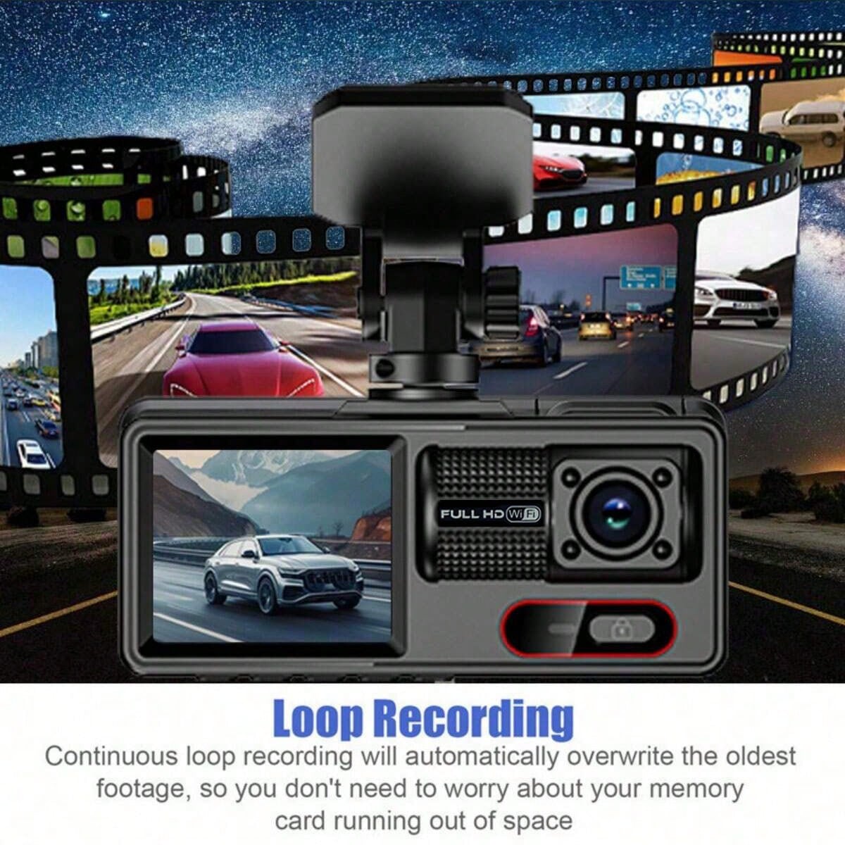 Dash Cam, Wireless WiFi Dashcam, 1080P HD Car Three-Lens Dash Cam, Hidden Mini Dashboard Recorder, 24H Security Monitor, Small Dashboard Camera For Cars