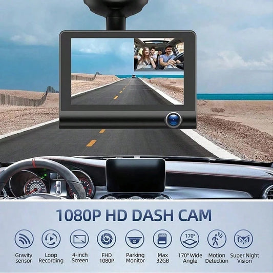 Dash Camera For Car Security Dual Dash Cam Front And Inside 4 Inch LCD Screen With WDR, Night Vision, G-Sensor Auto Lock, Loop Recording