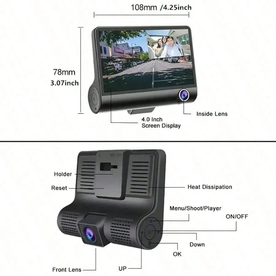 Dash Camera For Car Security Dual Dash Cam Front And Inside 4 Inch LCD Screen With WDR, Night Vision, G-Sensor Auto Lock, Loop Recording